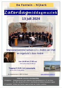 Zaterdagmiddagmuziek met Mannen ensemble Cantare uit Amersfoort