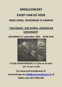 Bijzonder orgelconcert in Kampen door Evert van de Veen