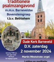 Traditionele psalmzangavond met bovenstem in Barneveld