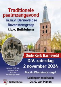 Traditionele psalmzangavond met bovenstem in Barneveld