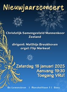 Levensbron te Goes nieuwjaarsconcert met Chr. Samengesteld Mannenkoor Zeeland